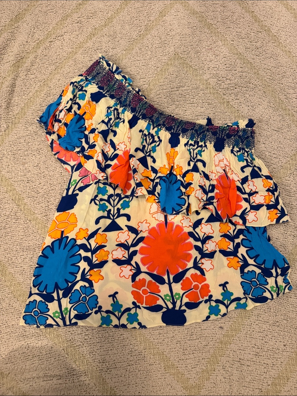 Tracy Reese Multicolor Floral Off-Shoulder Blouse - Blue, Orange, Yellow